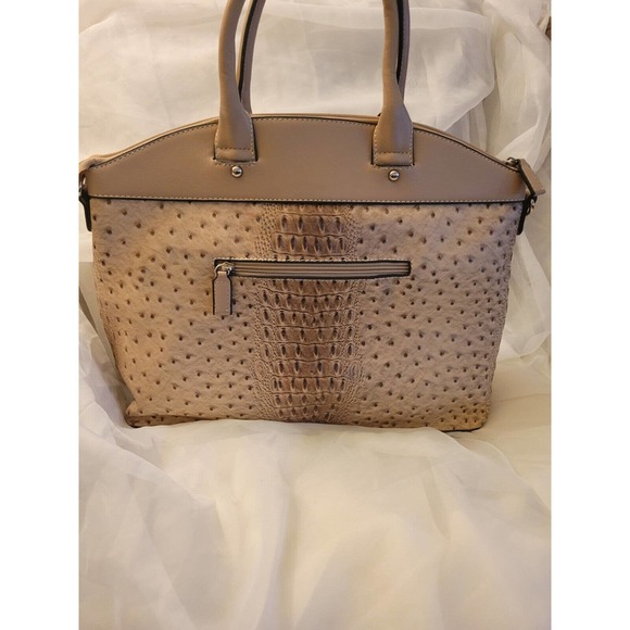 Put It All in Here Vegan Leather Large Ostrich Print Tote Fashion Handbag Taupe - Picture 2 of 13